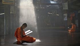 Little Buddhist Monks studying at the Temple, Thailand